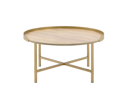 Mithea Oak & Gold Finish Coffee Table - 1st Choice Furniture Direct
