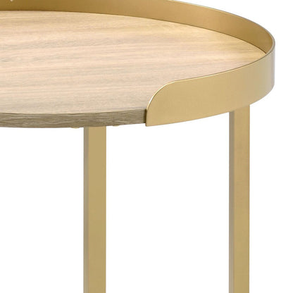 Mithea Oak Table Top & Gold Finish End Table - 1st Choice Furniture Direct