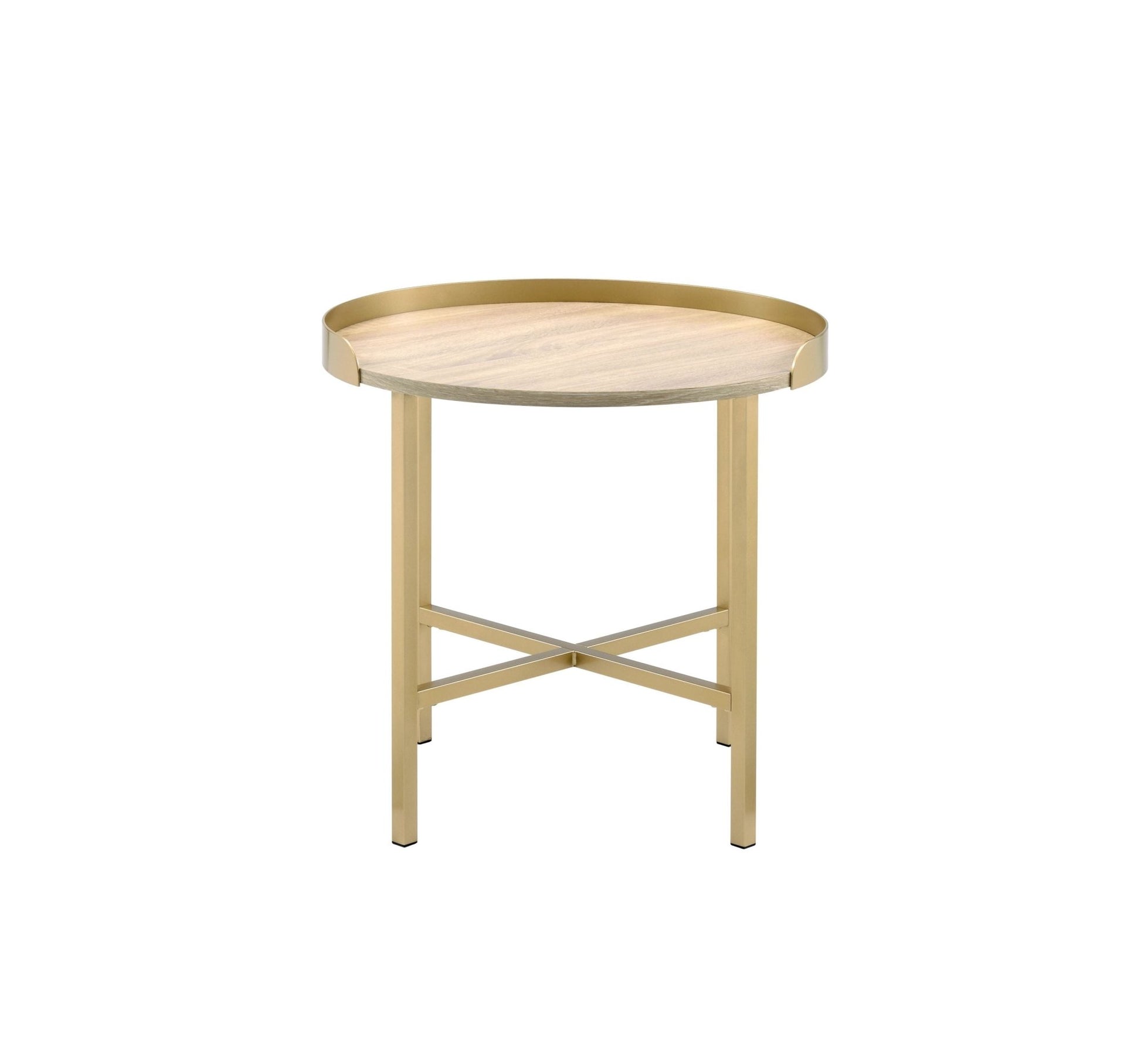 Mithea Oak Table Top & Gold Finish End Table - 1st Choice Furniture Direct