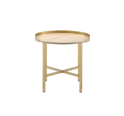 Mithea Oak Table Top & Gold Finish End Table - 1st Choice Furniture Direct