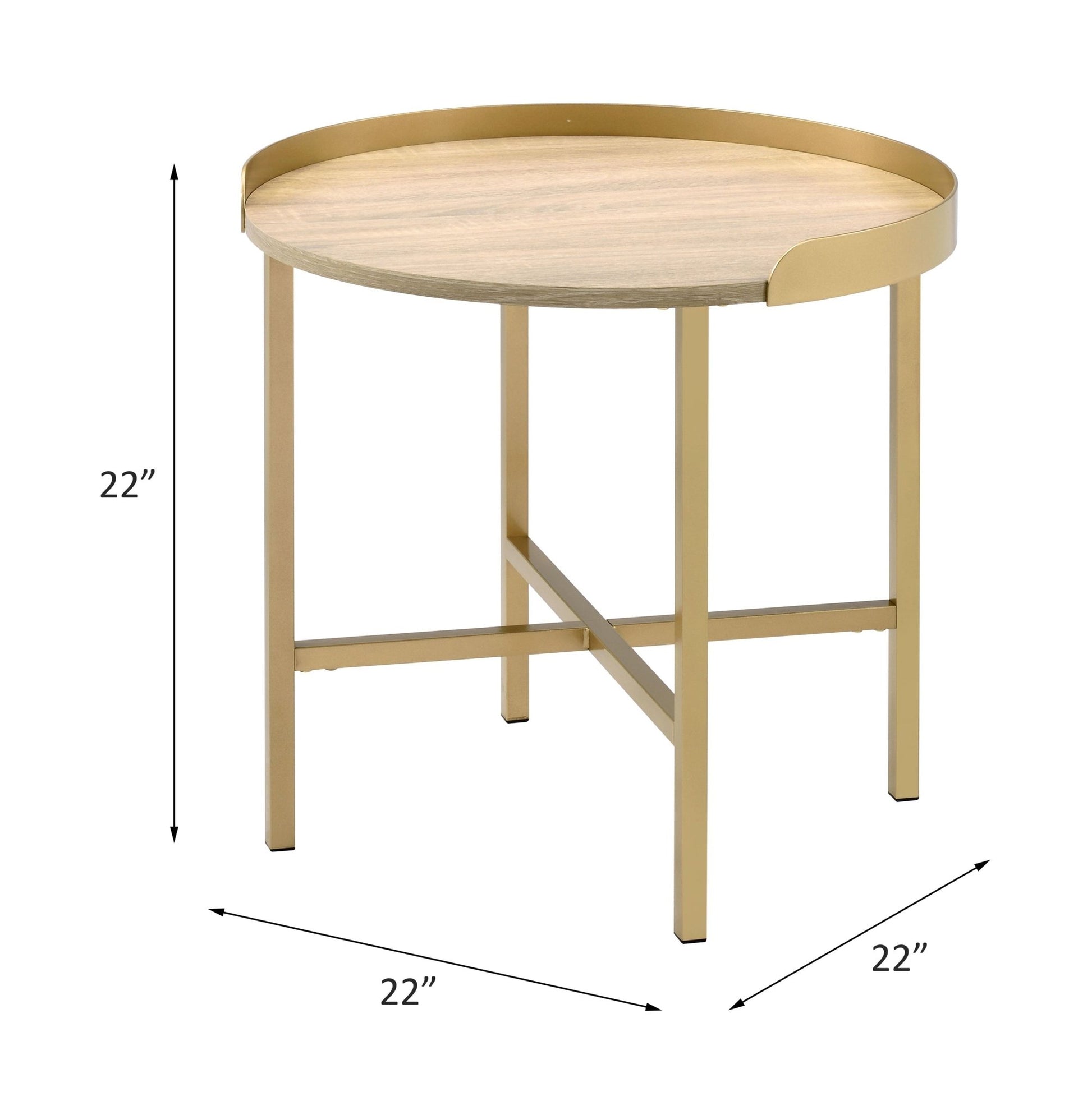Mithea Oak Table Top & Gold Finish End Table - 1st Choice Furniture Direct