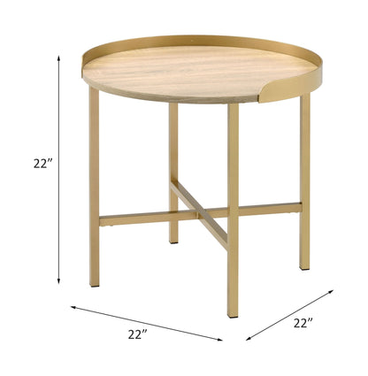 Mithea Oak Table Top & Gold Finish End Table - 1st Choice Furniture Direct