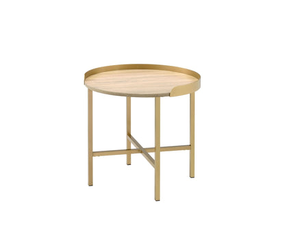Mithea Oak Table Top & Gold Finish End Table - 1st Choice Furniture Direct
