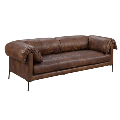 Mocha Top Grain Leather Sofa with Metal Legs - 1st Choice Furniture Direct