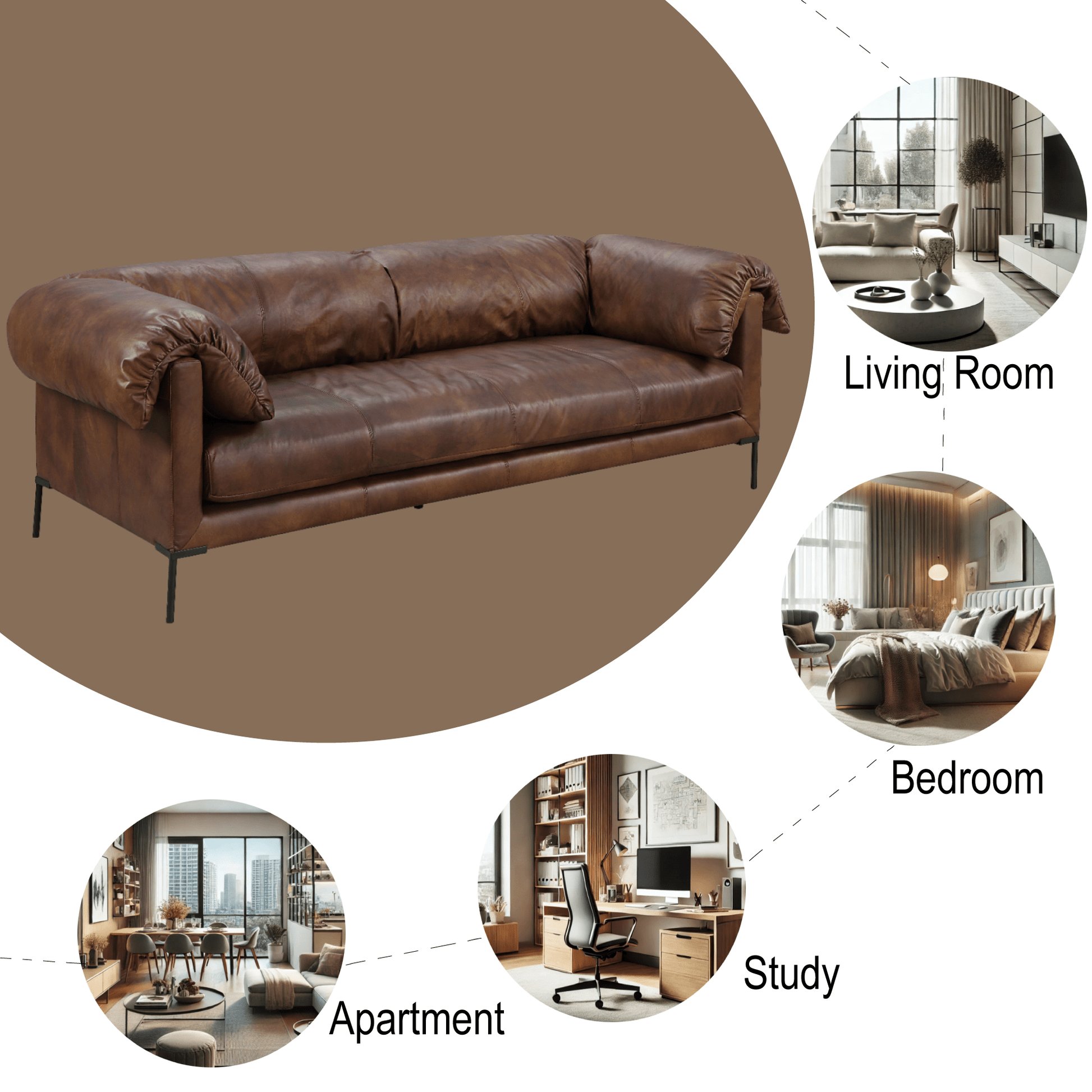 Mocha Top Grain Leather Sofa with Metal Legs - 1st Choice Furniture Direct