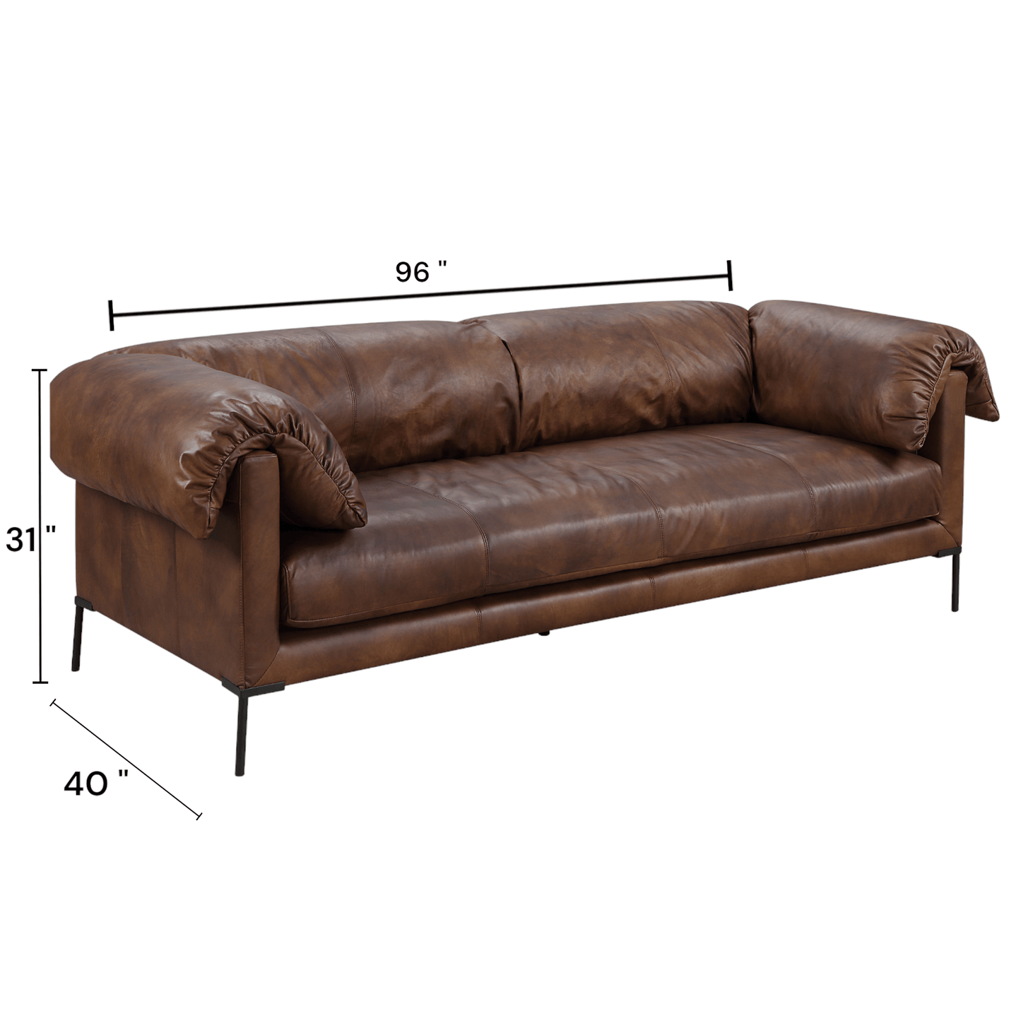 Mocha Top Grain Leather Sofa with Metal Legs - 1st Choice Furniture Direct