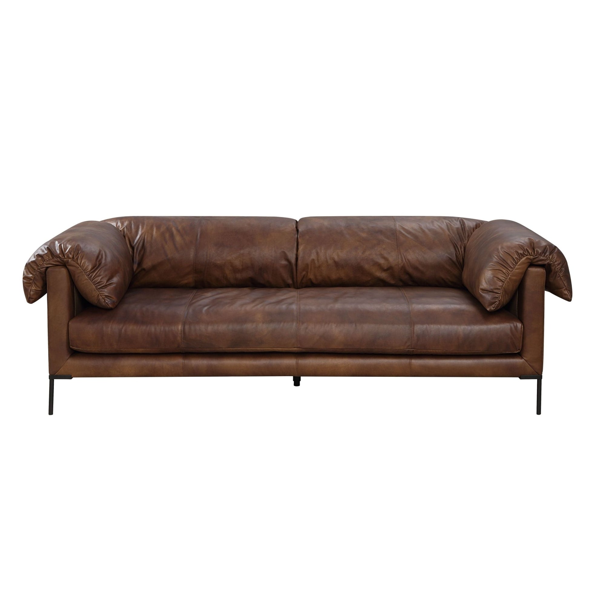 Mocha Top Grain Leather Sofa with Metal Legs - 1st Choice Furniture Direct