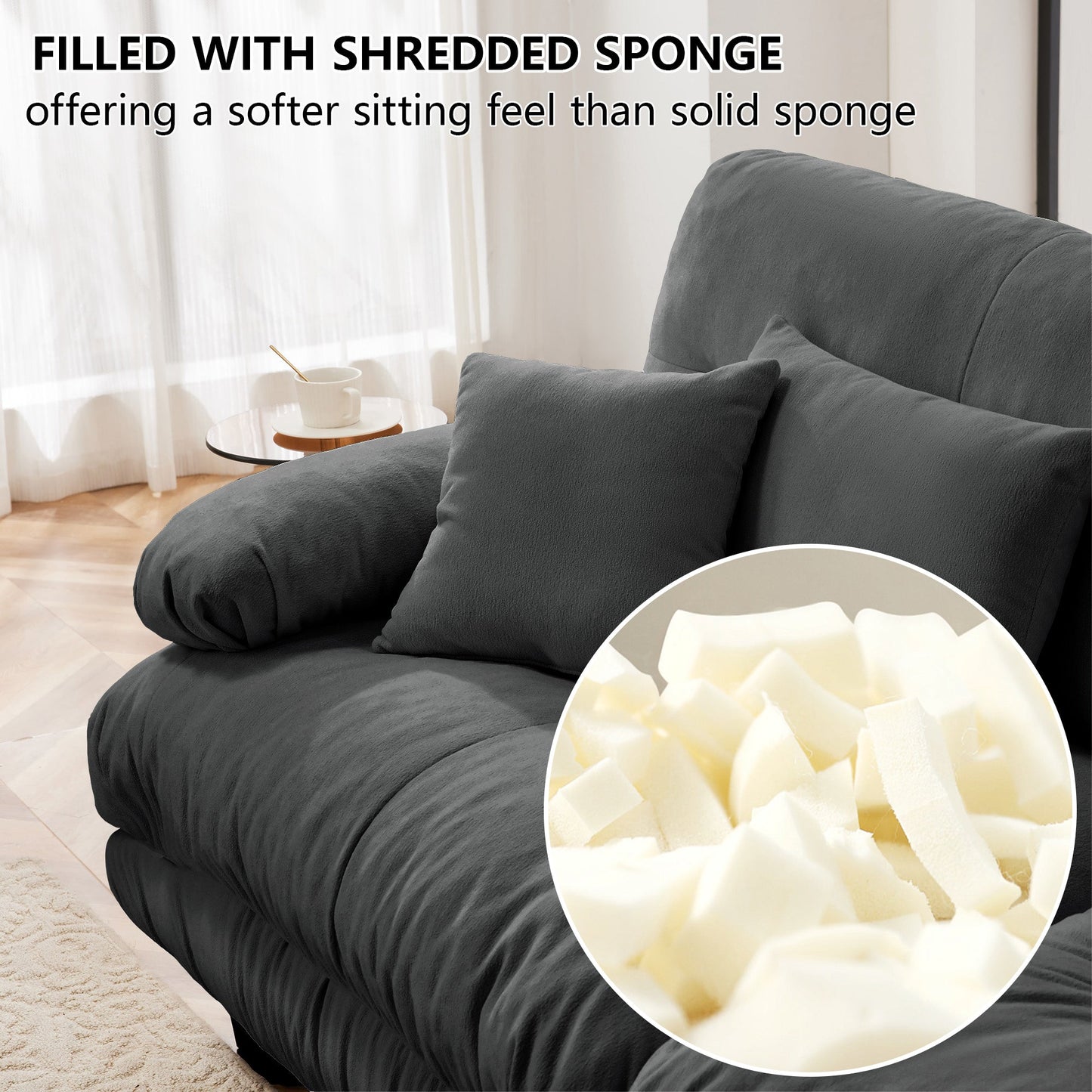 Modern 2 - Seater Chenille Sofa – Cloud Style Gray Upholstered Couch - 1st Choice Furniture Direct