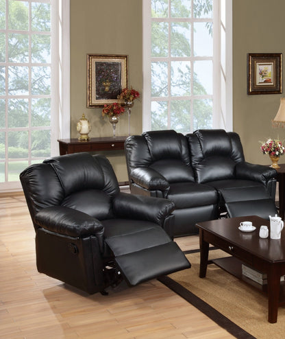 Modern 2pc Living Room Set 1x Loveseat 1x Recliner Cushion Backrest Pillow Armrest Black Finish Primary Living Room Furniture - 1st Choice Furniture Direct