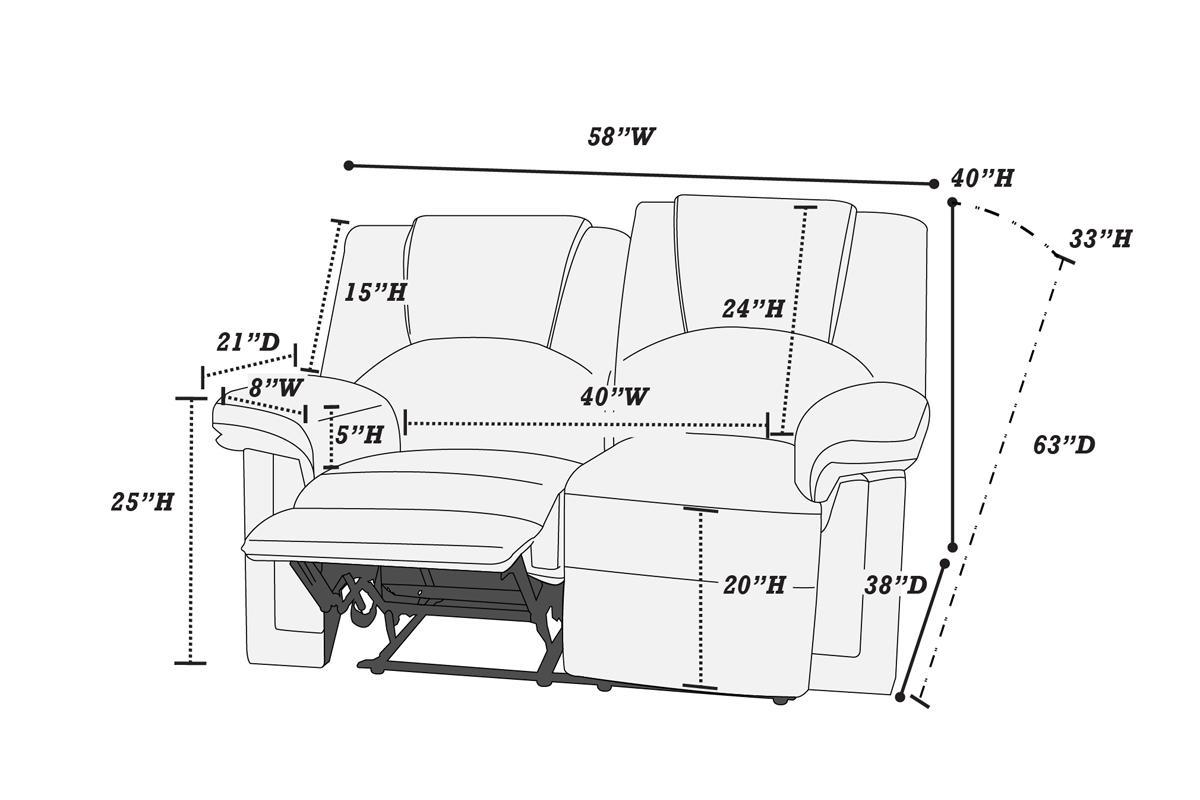Modern 2pc Living Room Set 1x Loveseat 1x Recliner Cushion Backrest Pillow Armrest Black Finish Primary Living Room Furniture - 1st Choice Furniture Direct