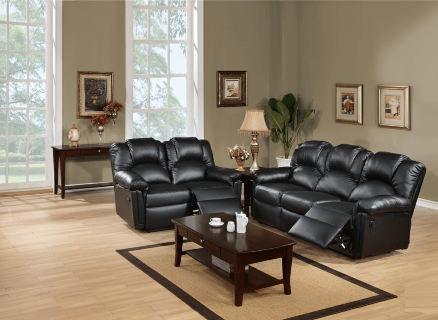 Modern 2pc Living Room Set 1x Sofa 1x Loveseat Pillow Armrest Cushion Backrest Black Finish Primary Living Room Furniture - 1st Choice Furniture Direct