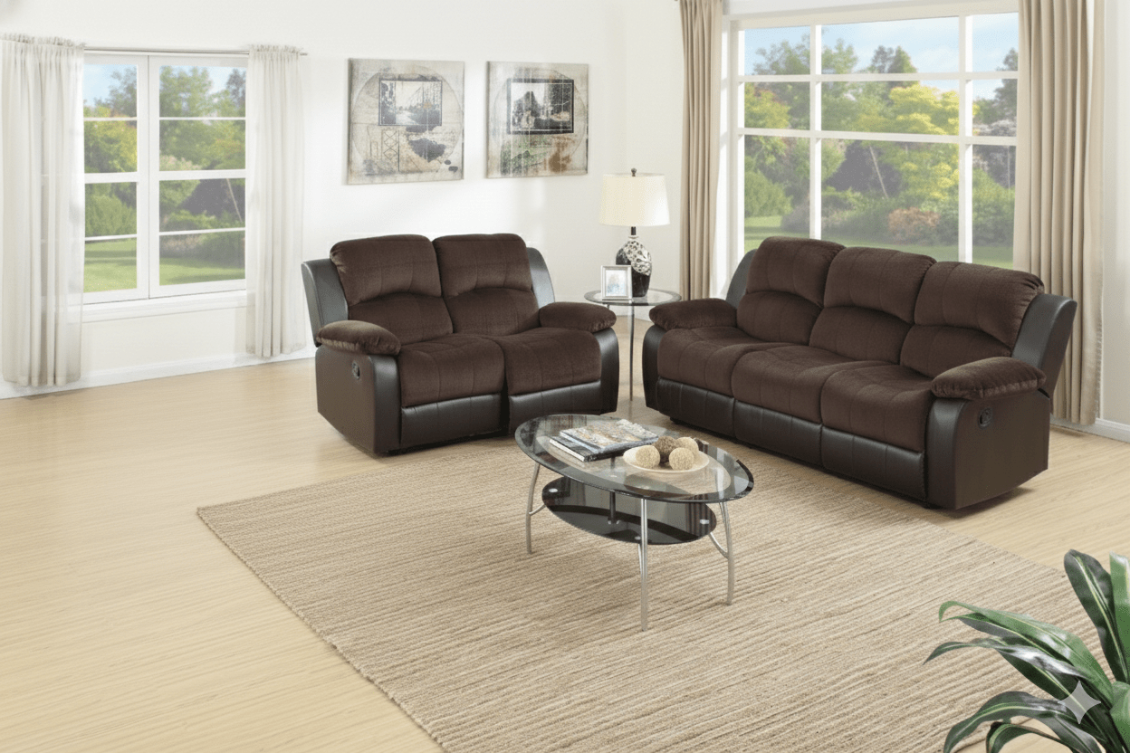 Modern 2pc Living Room Set 1x Sofa 1x Loveseat Pillow Armrest Cushion Backrest Faux Leather Upholstery Chocolate Finish Primary Living Room Furniture - 1st Choice Furniture Direct