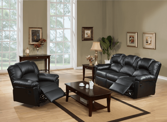 Modern 2pc Living Room Set 1x Sofa 1x Recliner Black Finish Cushion Backrest Pillow Armrest Primary Living Room Furniture - 1st Choice Furniture Direct