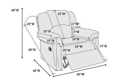 Modern 2pc Living Room Set 1x Sofa 1x Recliner Black Finish Cushion Backrest Pillow Armrest Primary Living Room Furniture - 1st Choice Furniture Direct