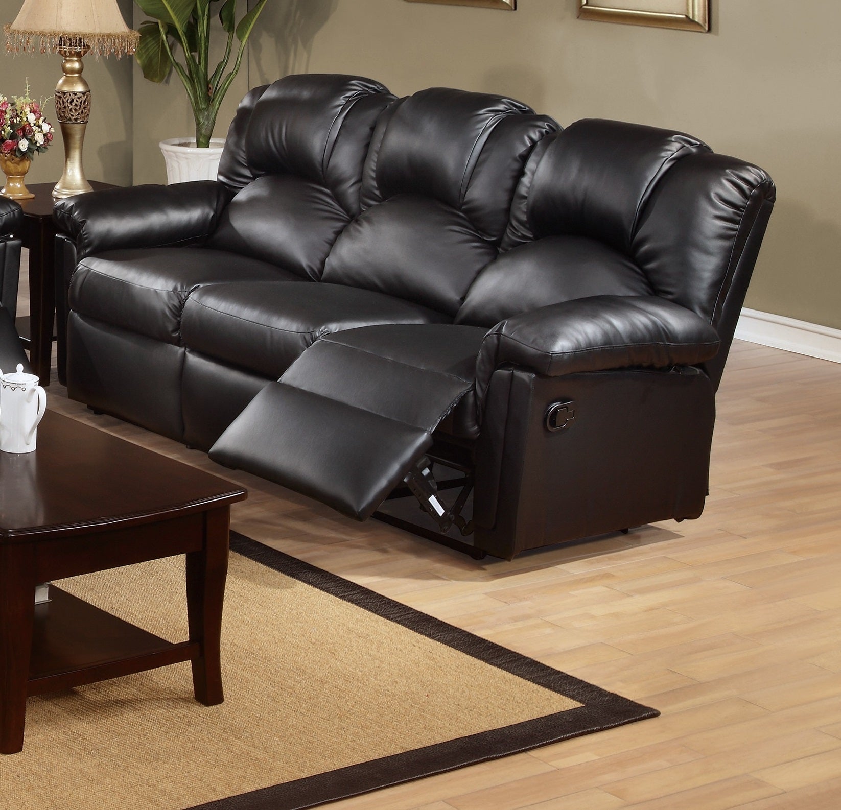 Modern 2pc Living Room Set 1x Sofa 1x Recliner Black Finish Cushion Backrest Pillow Armrest Primary Living Room Furniture - 1st Choice Furniture Direct