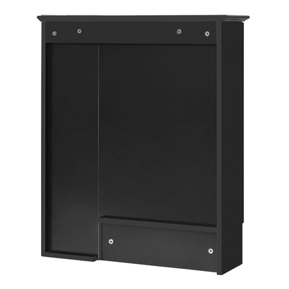 Modern 3 - in - 1 Bathroom Mirror Cabinet with Adjustable Shelf & Towel Bar, High - Definition Mirror in Black Finish, MDF and Rubber Wood Construction, 24 - Inch Wall - Mounted Storage - 1st Choice Furniture Direct