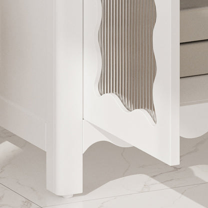 Modern 31' White Bathroom Vanity with Tempered Glass Doors, Rubber Wood Legs, Soft - Close Hinges, and Ceramic Sink - 1st Choice Furniture Direct