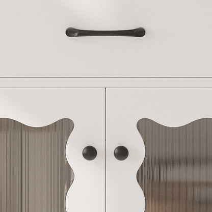 Modern 31' White Bathroom Vanity with Tempered Glass Doors, Rubber Wood Legs, Soft - Close Hinges, and Ceramic Sink - 1st Choice Furniture Direct