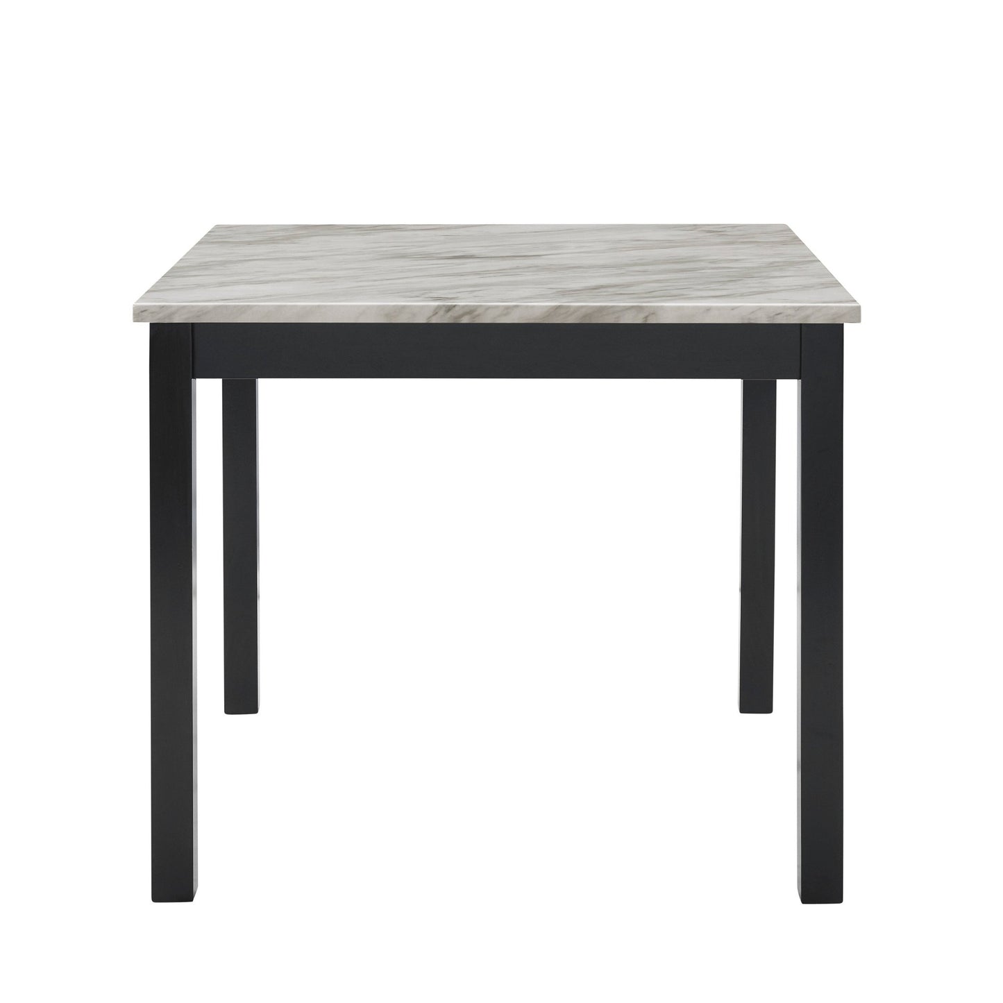 Modern 5pc Counter Height Dining Set with White Faux Marble Table, Black Velvet Upholstered Tufted Nail Head Chairs, Wooden Legs in Black Finish - 1st Choice Furniture Direct