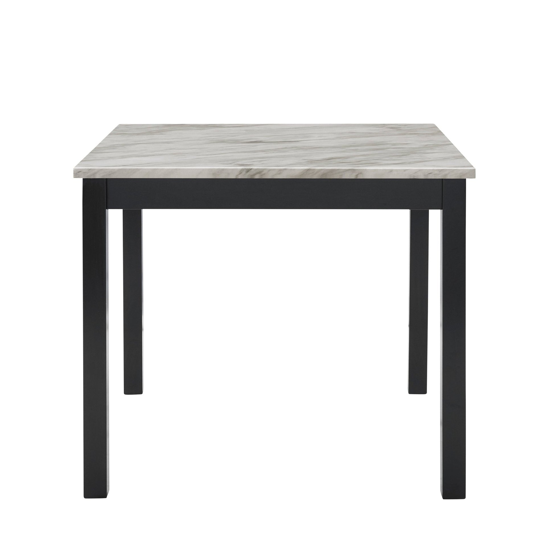 Modern 5pc Counter Height Dining Set with White Faux Marble Table, Black Velvet Upholstered Tufted Nail Head Chairs, Wooden Legs in Black Finish - 1st Choice Furniture Direct