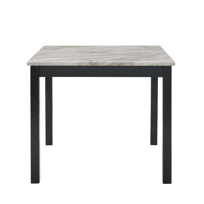 Modern 5pc Counter Height Dining Set with White Faux Marble Table, Black Velvet Upholstered Tufted Nail Head Chairs, Wooden Legs in Black Finish - 1st Choice Furniture Direct