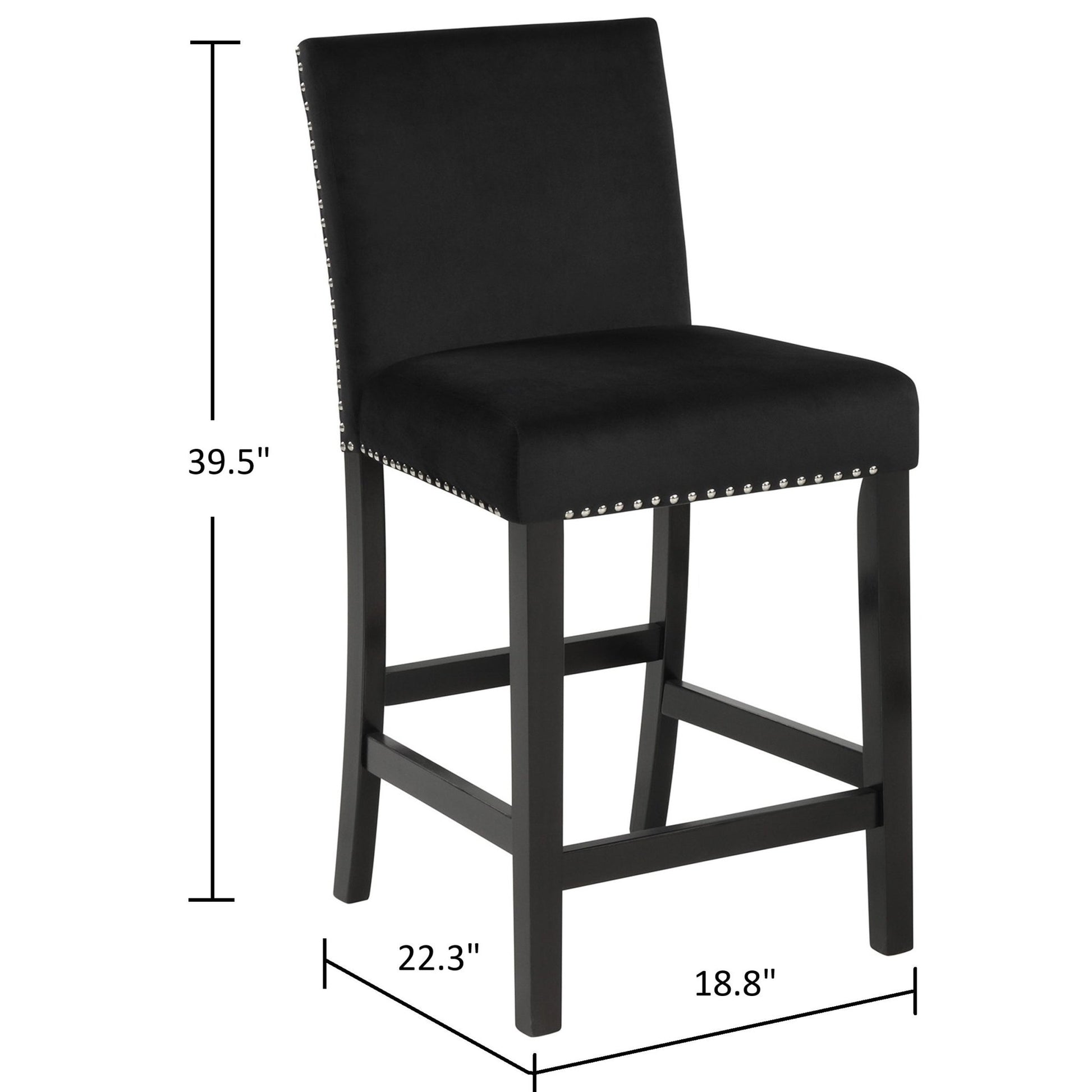 Modern 5pc Counter Height Dining Set with White Faux Marble Table, Black Velvet Upholstered Tufted Nail Head Chairs, Wooden Legs in Black Finish - 1st Choice Furniture Direct