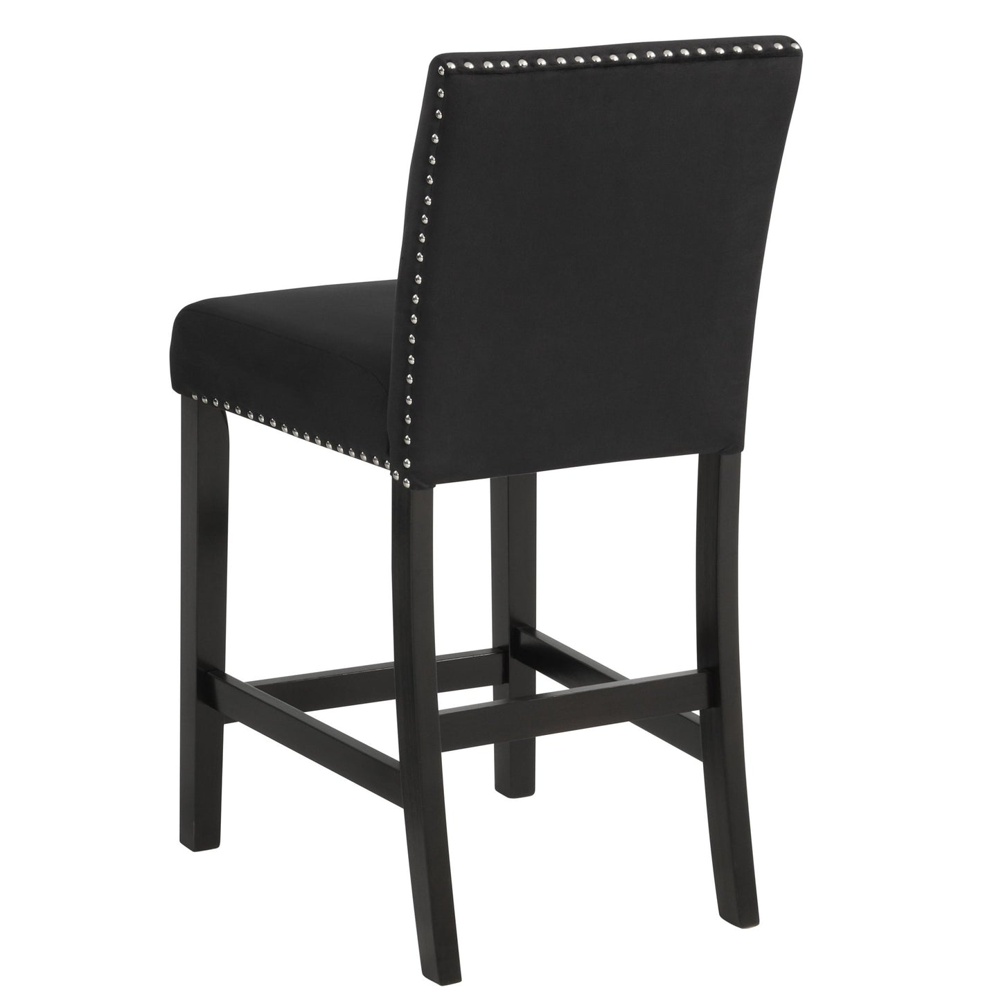 Modern 5pc Counter Height Dining Set with White Faux Marble Table, Black Velvet Upholstered Tufted Nail Head Chairs, Wooden Legs in Black Finish - 1st Choice Furniture Direct