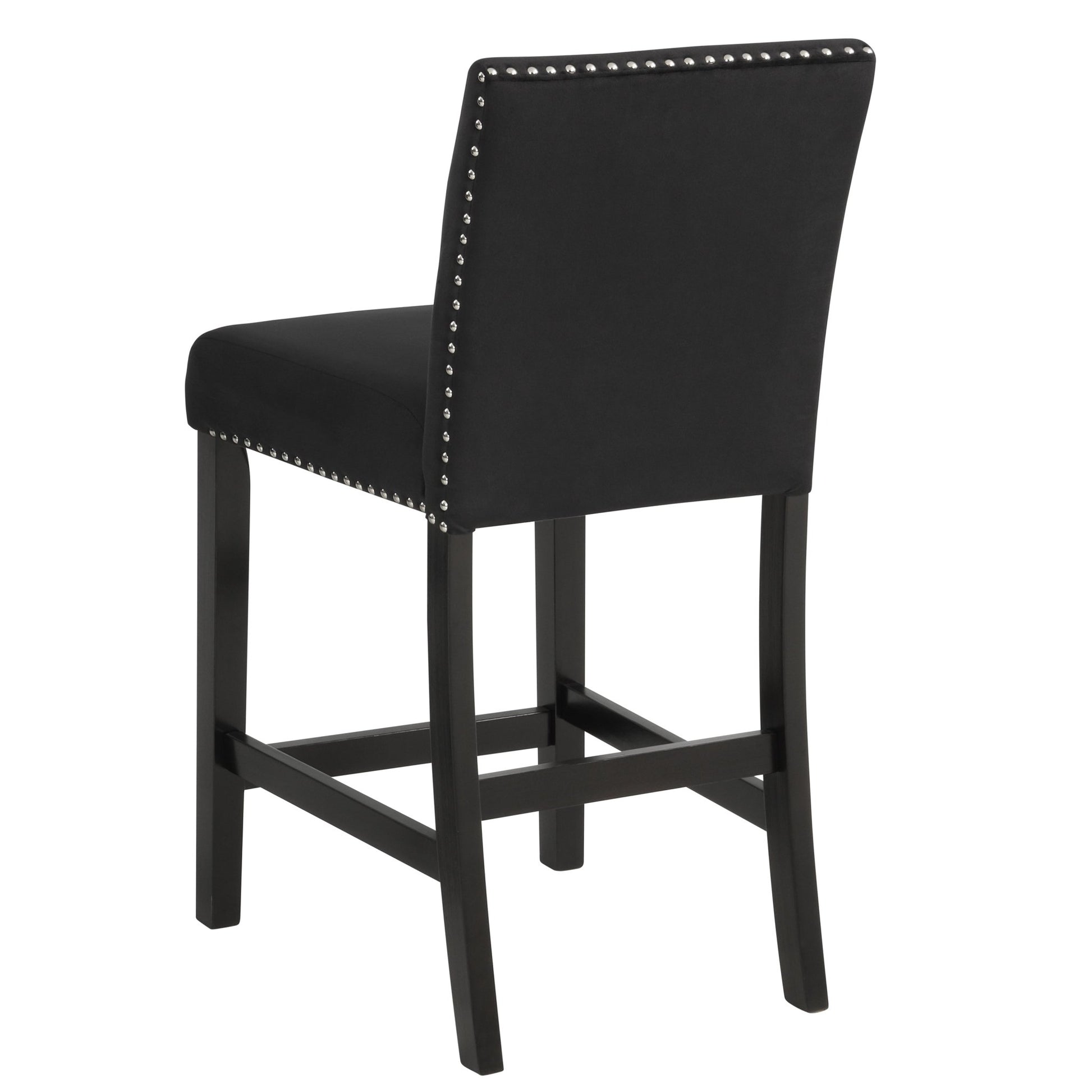 Modern 5pc Counter Height Dining Set with White Faux Marble Table, Black Velvet Upholstered Tufted Nail Head Chairs, Wooden Legs in Black Finish - 1st Choice Furniture Direct