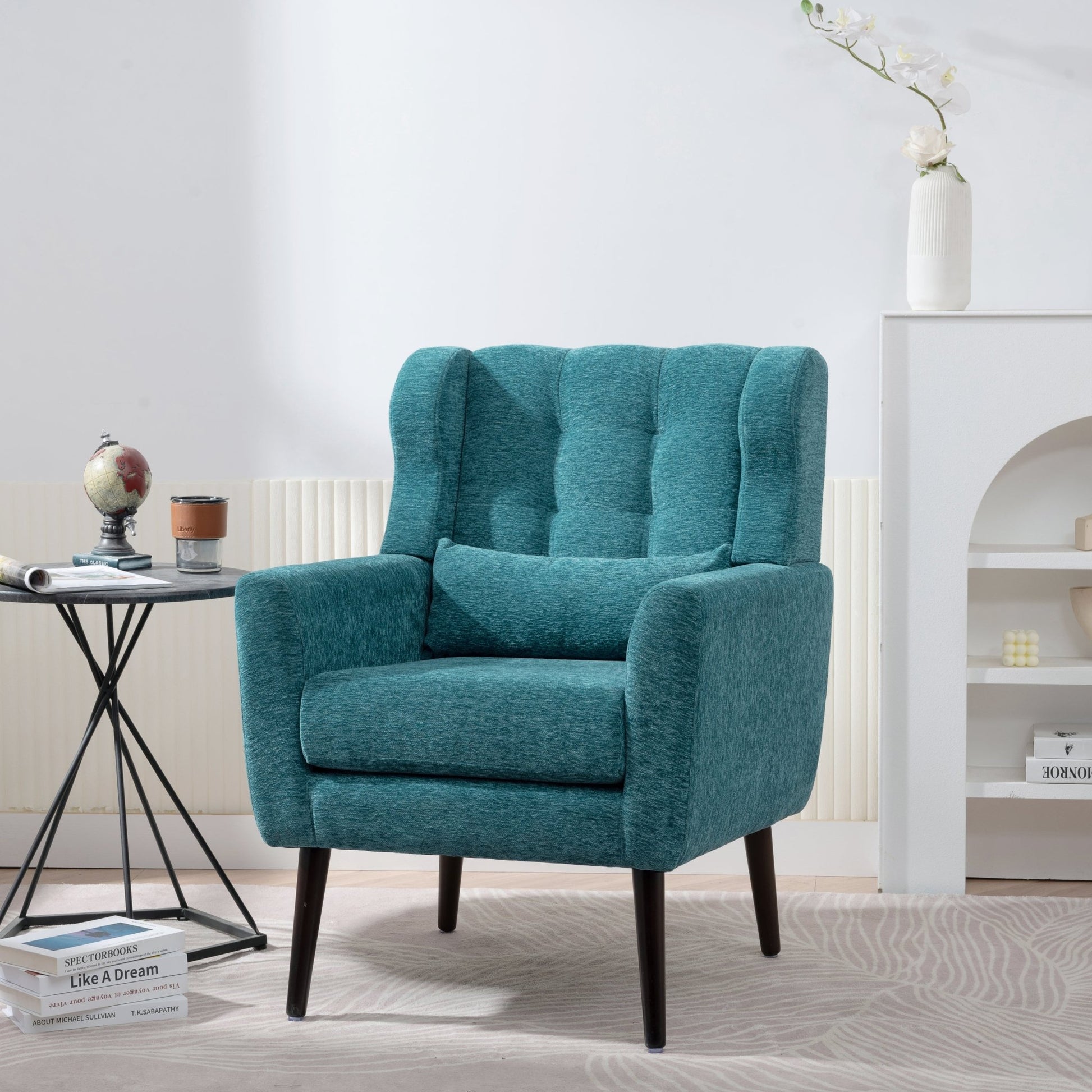 Modern Accent Chair Upholstered Foam Filled Living Room Chairs Comfy Reading Chair Mid Century Modern Chair with Chenille Fabric Lounge Arm Chairs Armchair for Living Room Bedroom (Teal) - 1st Choice Furniture Direct