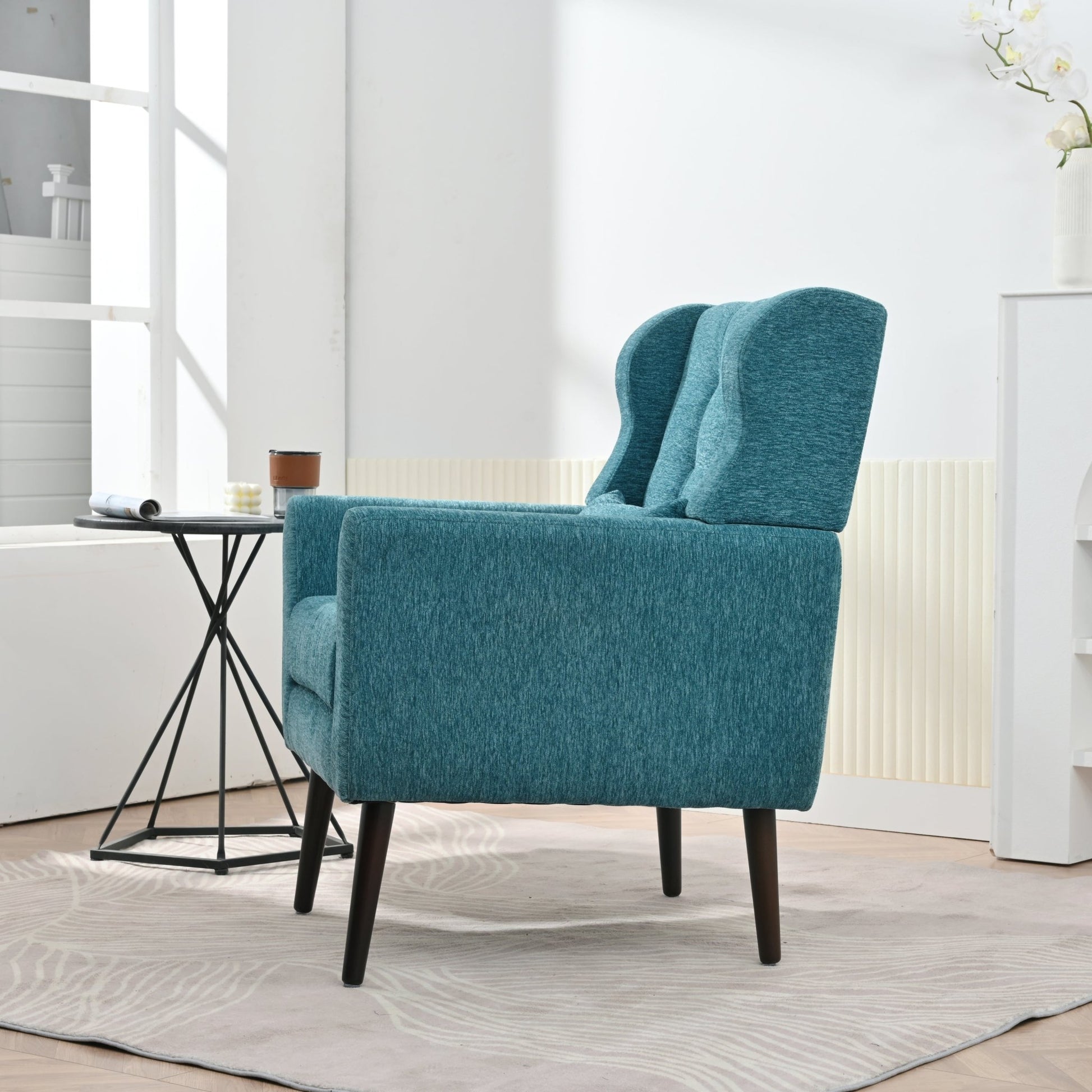 Modern Accent Chair Upholstered Foam Filled Living Room Chairs Comfy Reading Chair Mid Century Modern Chair with Chenille Fabric Lounge Arm Chairs Armchair for Living Room Bedroom (Teal) - 1st Choice Furniture Direct