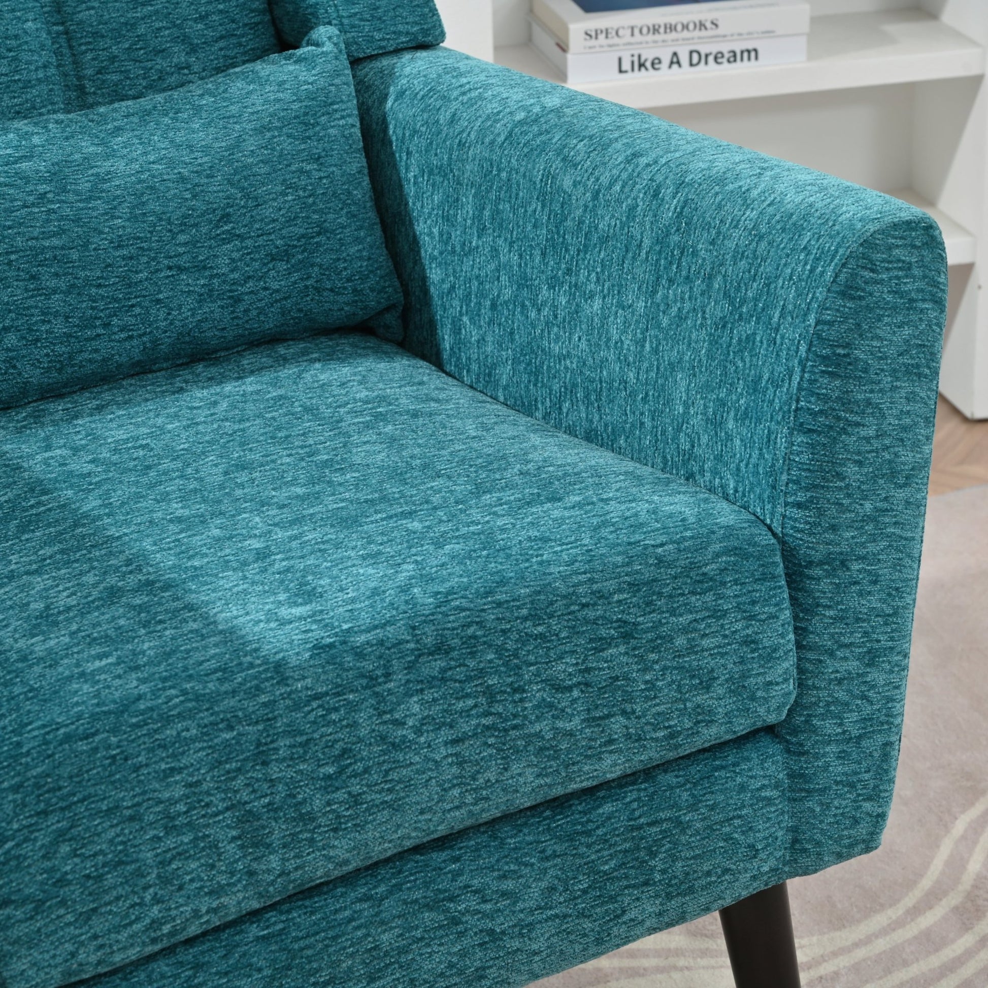 Modern Accent Chair Upholstered Foam Filled Living Room Chairs Comfy Reading Chair Mid Century Modern Chair with Chenille Fabric Lounge Arm Chairs Armchair for Living Room Bedroom (Teal) - 1st Choice Furniture Direct