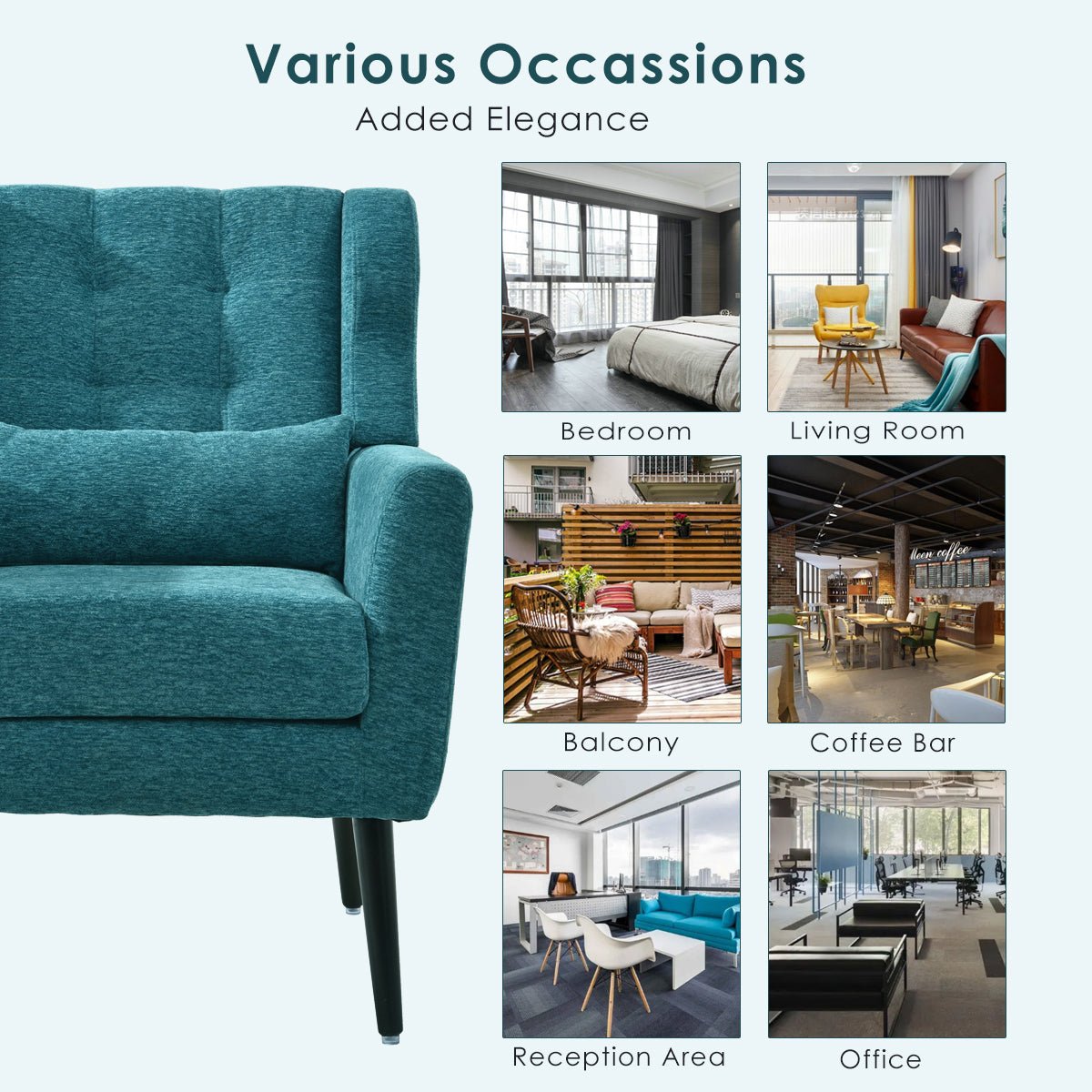 Modern Accent Chair Upholstered Foam Filled Living Room Chairs Comfy Reading Chair Mid Century Modern Chair with Chenille Fabric Lounge Arm Chairs Armchair for Living Room Bedroom (Teal) - 1st Choice Furniture Direct