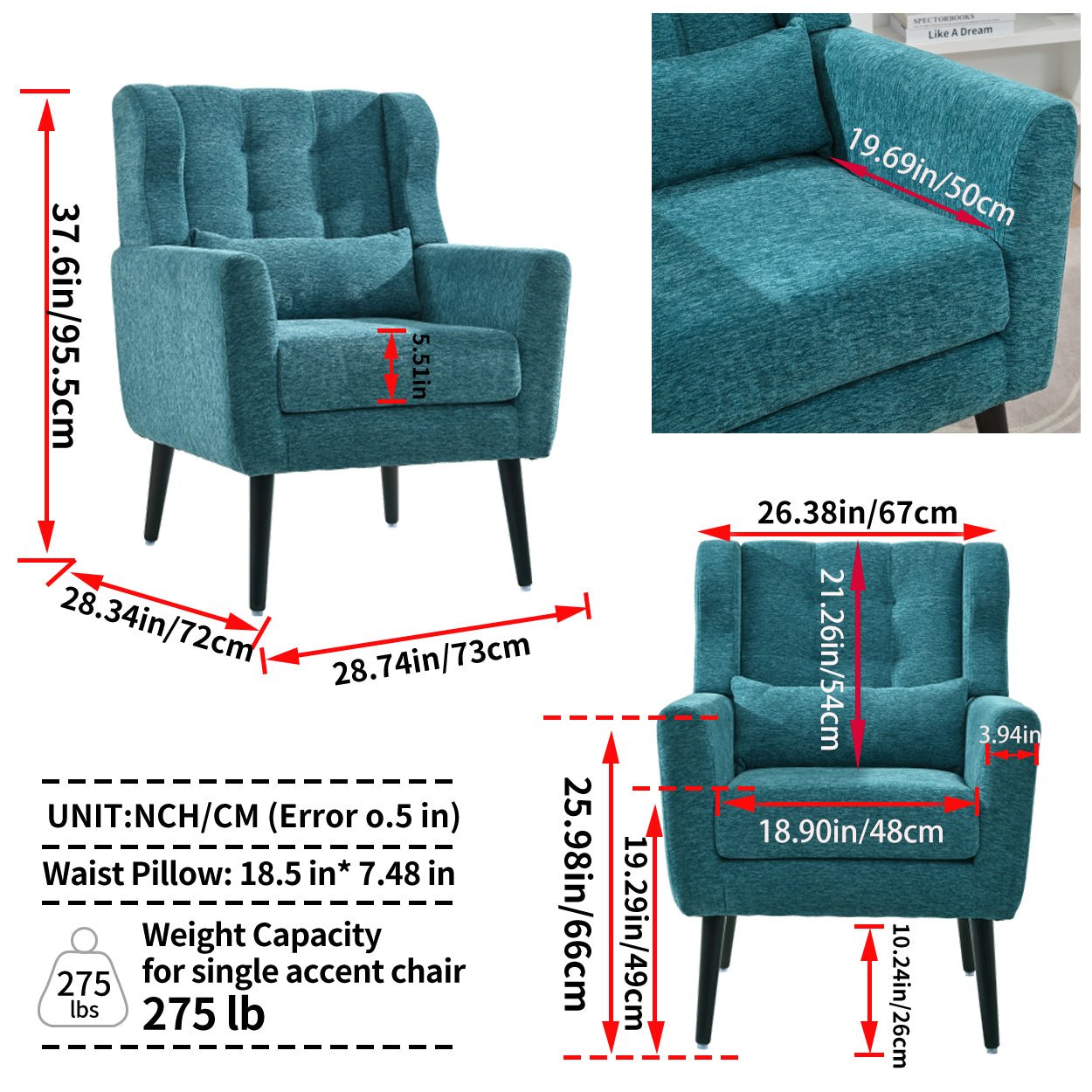 Modern Accent Chair Upholstered Foam Filled Living Room Chairs Comfy Reading Chair Mid Century Modern Chair with Chenille Fabric Lounge Arm Chairs Armchair for Living Room Bedroom (Teal) - 1st Choice Furniture Direct