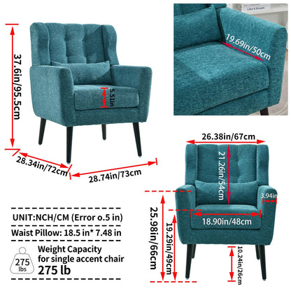 Modern Accent Chair Upholstered Foam Filled Living Room Chairs Comfy Reading Chair Mid Century Modern Chair with Chenille Fabric Lounge Arm Chairs Armchair for Living Room Bedroom (Teal) - 1st Choice Furniture Direct