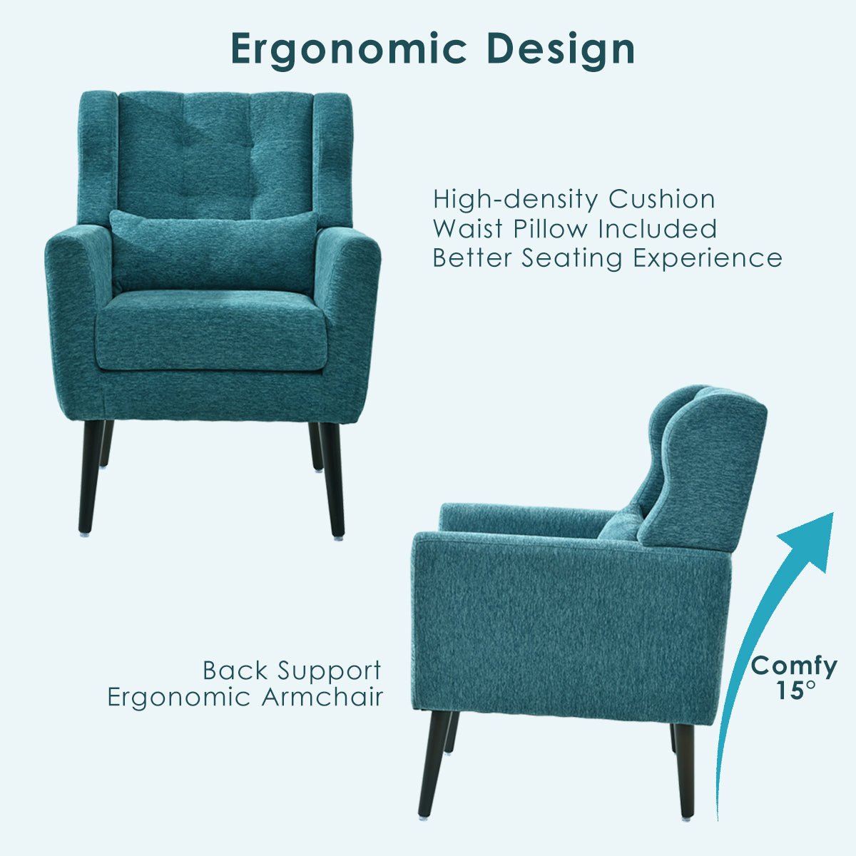 Modern Accent Chair Upholstered Foam Filled Living Room Chairs Comfy Reading Chair Mid Century Modern Chair with Chenille Fabric Lounge Arm Chairs Armchair for Living Room Bedroom (Teal) - 1st Choice Furniture Direct