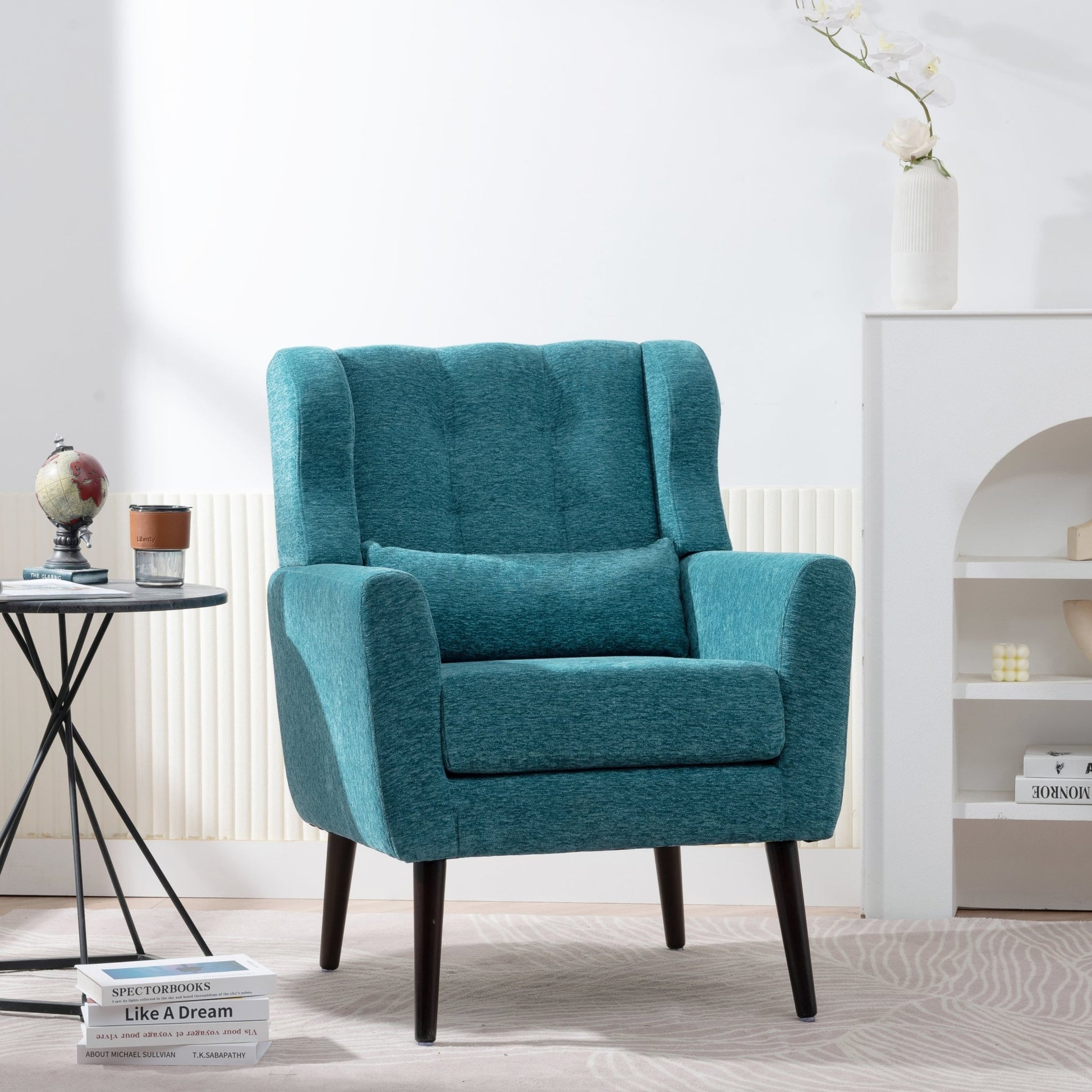 Modern Accent Chair Upholstered Foam Filled Living Room Chairs Comfy Reading Chair Mid Century Modern Chair with Chenille Fabric Lounge Arm Chairs Armchair for Living Room Bedroom (Teal) - 1st Choice Furniture Direct