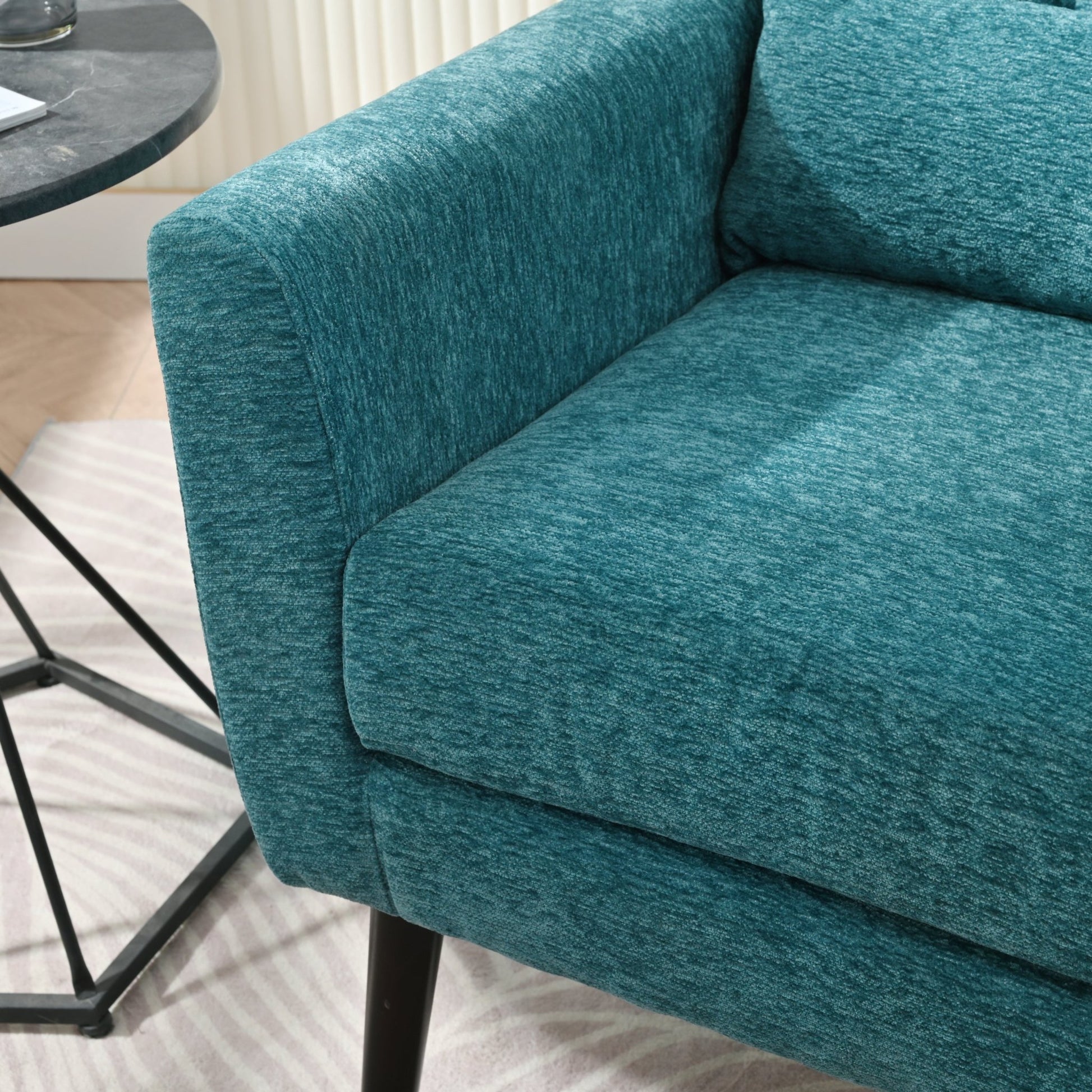 Modern Accent Chair Upholstered Foam Filled Living Room Chairs Comfy Reading Chair Mid Century Modern Chair with Chenille Fabric Lounge Arm Chairs Armchair for Living Room Bedroom (Teal) - 1st Choice Furniture Direct
