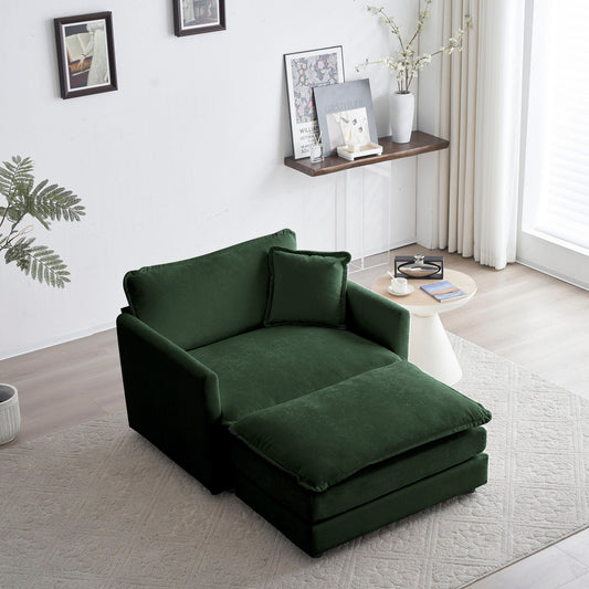 Modern Accent Chair with Ottoman, Living Room Club Chair Chenille Upholstered Armchair , Reading Chair for Bedroom, Green Chenille - 1st Choice Furniture Direct