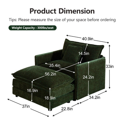 Modern Accent Chair with Ottoman, Living Room Club Chair Chenille Upholstered Armchair , Reading Chair for Bedroom, Green Chenille - 1st Choice Furniture Direct