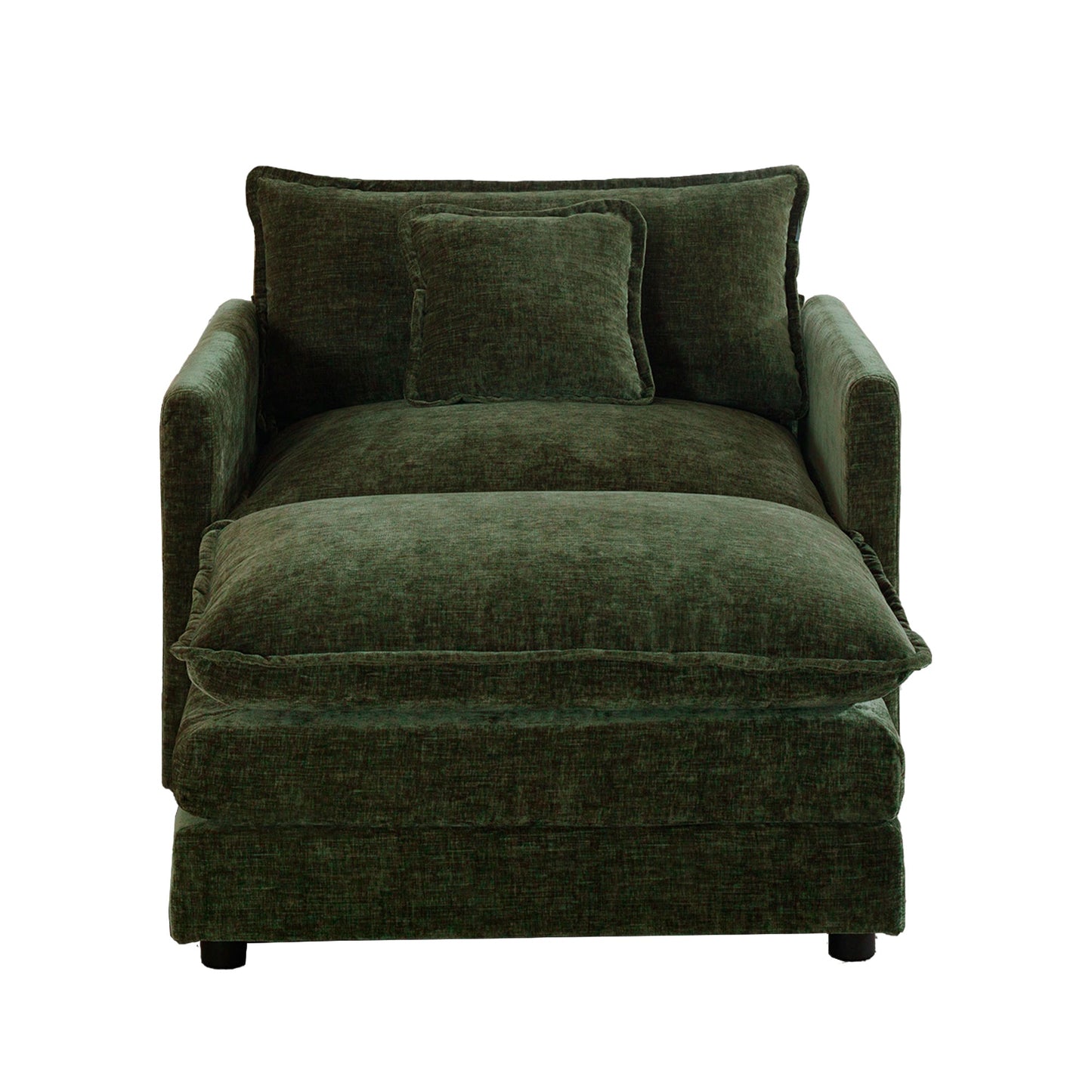 Modern Accent Chair with Ottoman, Living Room Club Chair Chenille Upholstered Armchair , Reading Chair for Bedroom, Green Chenille - 1st Choice Furniture Direct