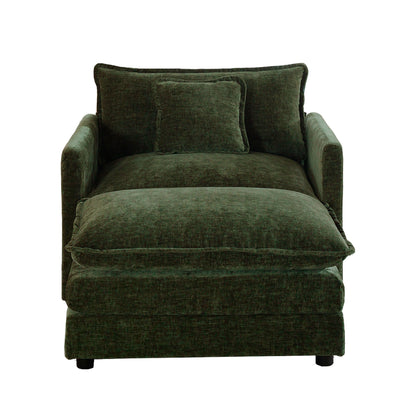 Modern Accent Chair with Ottoman, Living Room Club Chair Chenille Upholstered Armchair , Reading Chair for Bedroom, Green Chenille - 1st Choice Furniture Direct