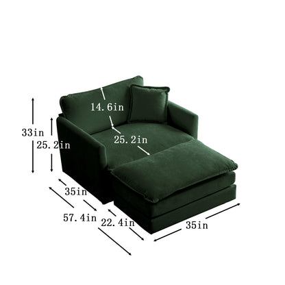 Modern Accent Chair with Ottoman, Living Room Club Chair Chenille Upholstered Armchair , Reading Chair for Bedroom, Green Chenille - 1st Choice Furniture Direct