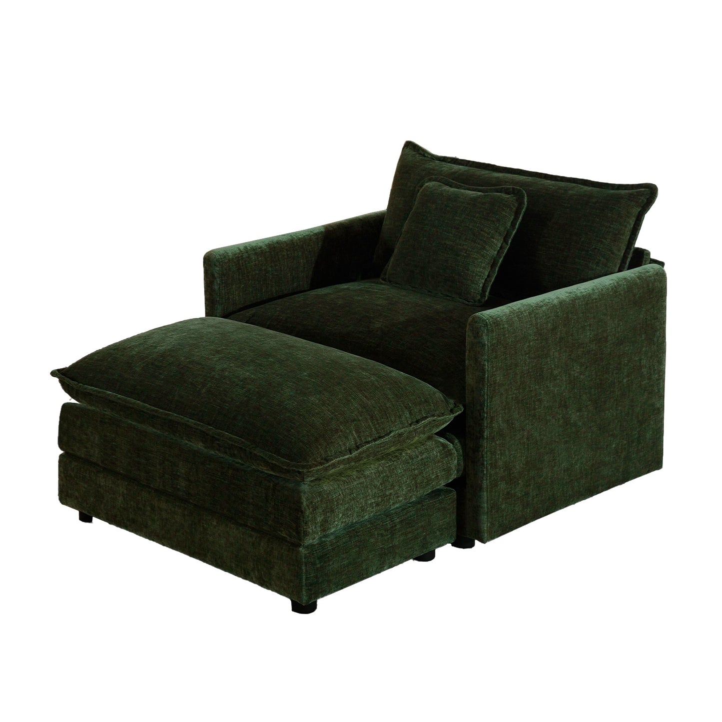Modern Accent Chair with Ottoman, Living Room Club Chair Chenille Upholstered Armchair , Reading Chair for Bedroom, Green Chenille - 1st Choice Furniture Direct