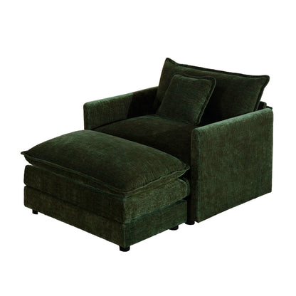 Modern Accent Chair with Ottoman, Living Room Club Chair Chenille Upholstered Armchair , Reading Chair for Bedroom, Green Chenille - 1st Choice Furniture Direct