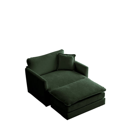 Modern Accent Chair with Ottoman, Living Room Club Chair Chenille Upholstered Armchair , Reading Chair for Bedroom, Green Chenille - 1st Choice Furniture Direct