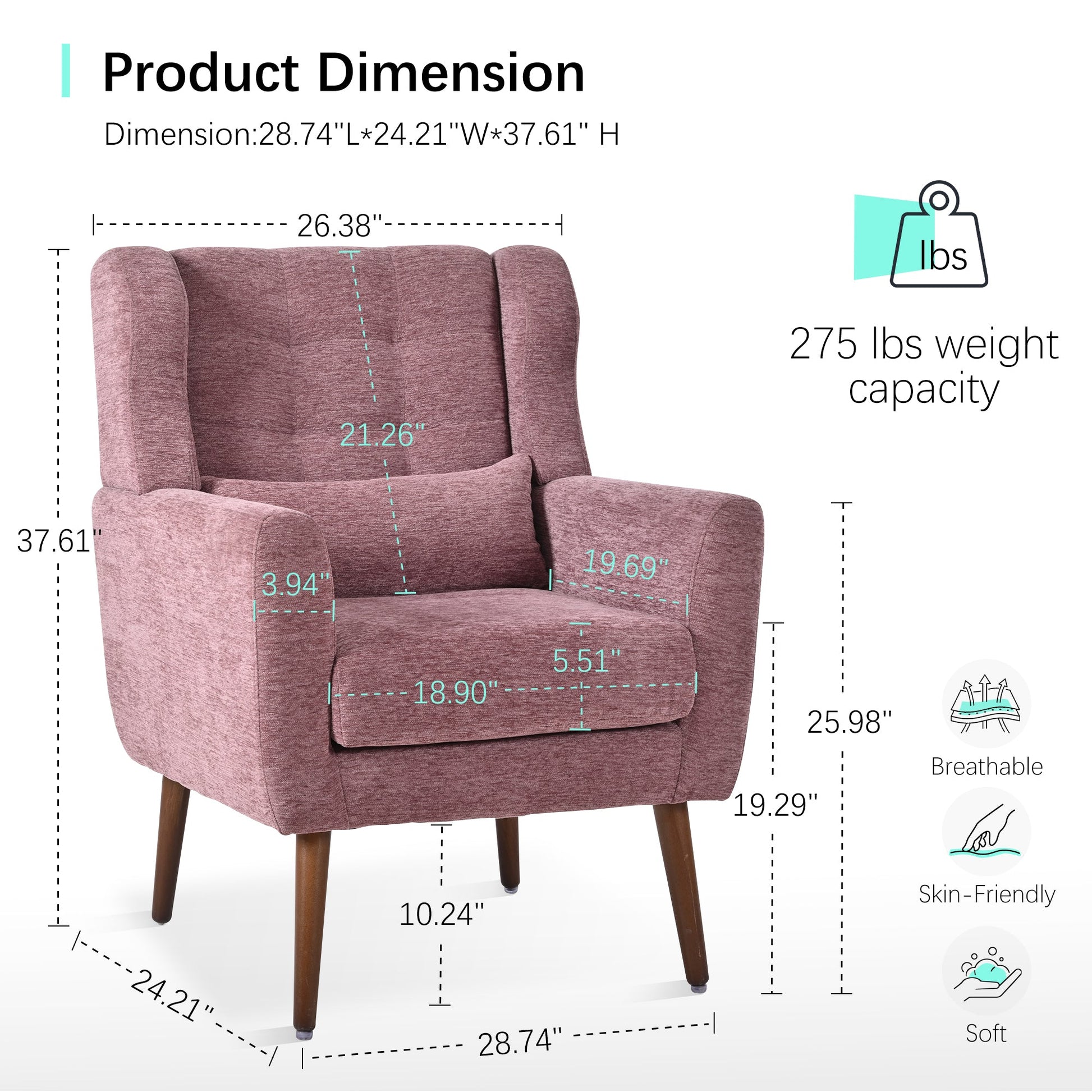 Modern Accent Chair,Chenille Living Room Lounge Chair w/ Throw Pillow,Comfy Reading Chair,Mid Century Living Room Chair, Lounge Arm Chairs Armchair for Living Room Bedroom (Purple) - 1st Choice Furniture Direct