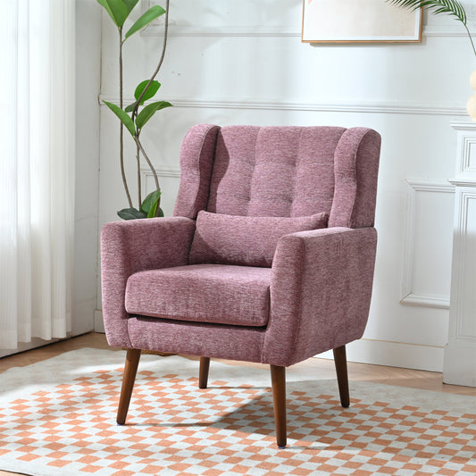 Modern Accent Chair,Chenille Living Room Lounge Chair w/ Throw Pillow,Comfy Reading Chair,Mid Century Living Room Chair, Lounge Arm Chairs Armchair for Living Room Bedroom (Purple) - 1st Choice Furniture Direct