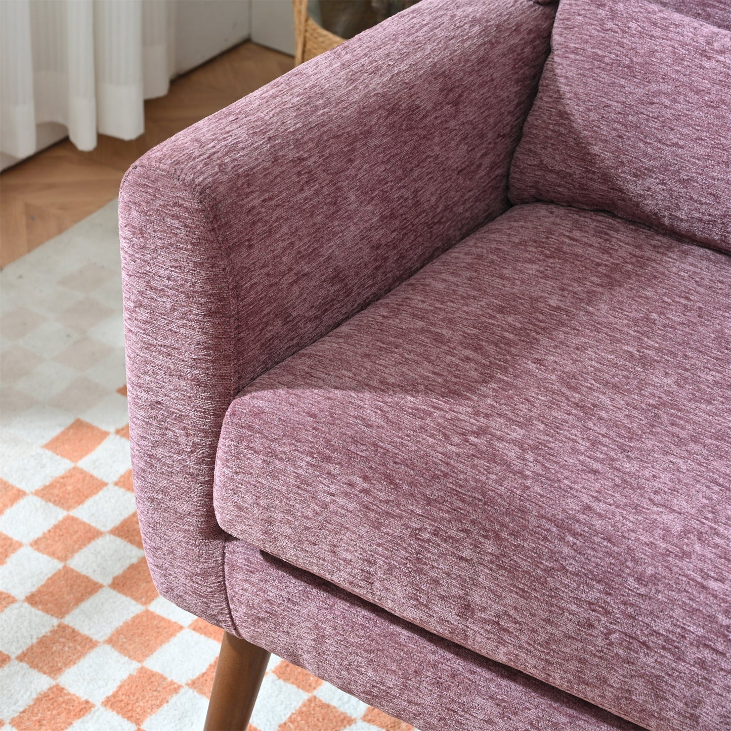 Modern Accent Chair,Chenille Living Room Lounge Chair w/ Throw Pillow,Comfy Reading Chair,Mid Century Living Room Chair, Lounge Arm Chairs Armchair for Living Room Bedroom (Purple) - 1st Choice Furniture Direct