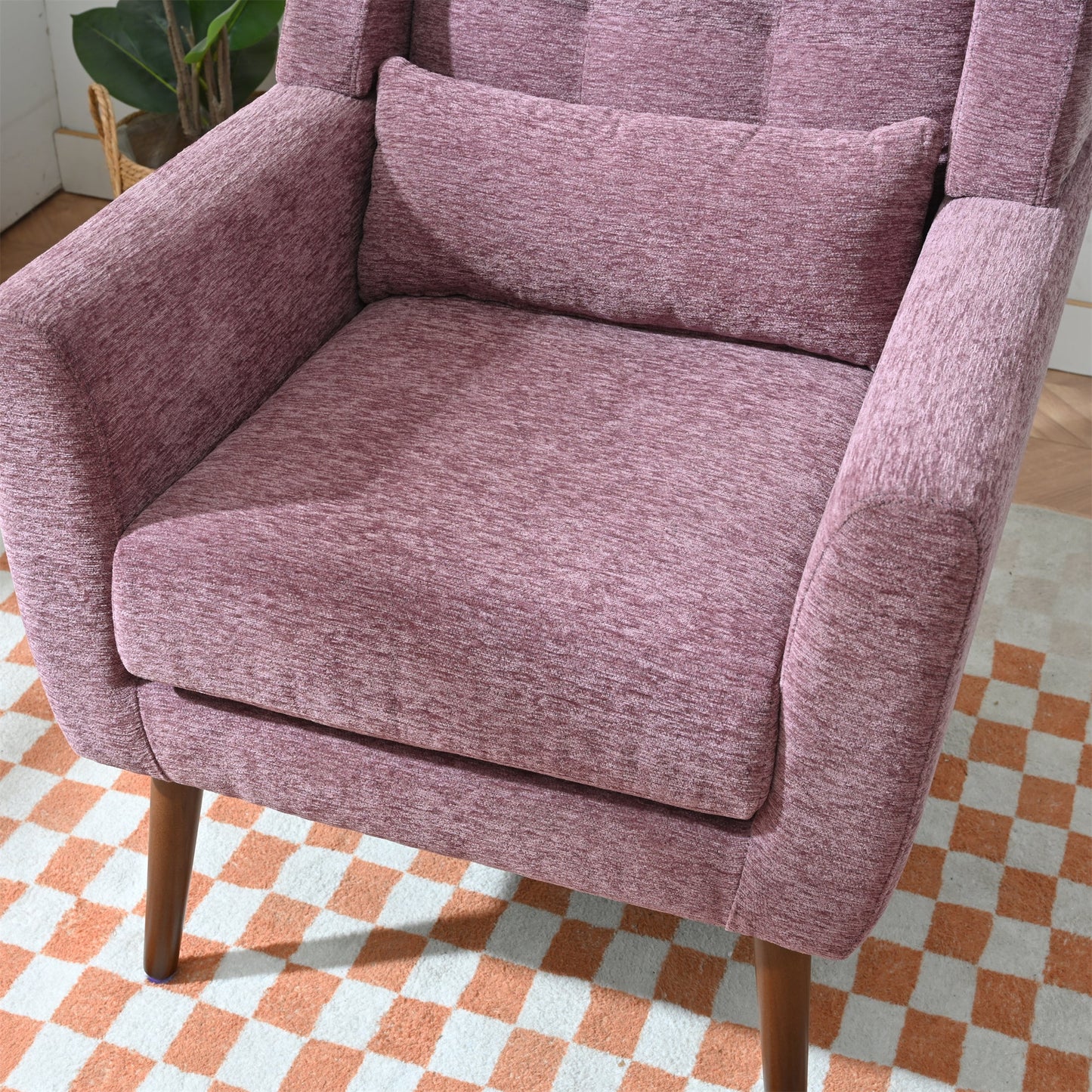 Modern Accent Chair,Chenille Living Room Lounge Chair w/ Throw Pillow,Comfy Reading Chair,Mid Century Living Room Chair, Lounge Arm Chairs Armchair for Living Room Bedroom (Purple) - 1st Choice Furniture Direct