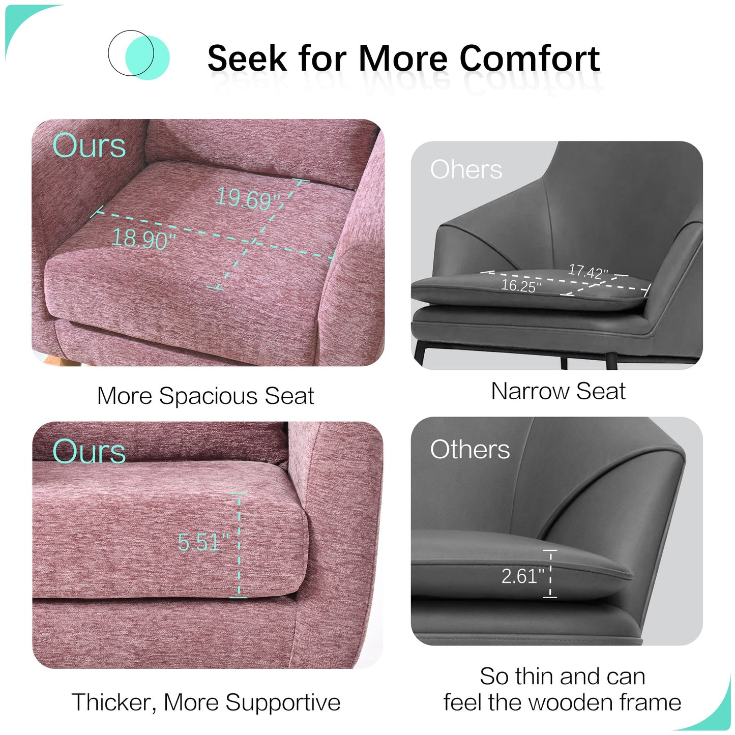 Modern Accent Chair,Chenille Living Room Lounge Chair w/ Throw Pillow,Comfy Reading Chair,Mid Century Living Room Chair, Lounge Arm Chairs Armchair for Living Room Bedroom (Purple) - 1st Choice Furniture Direct